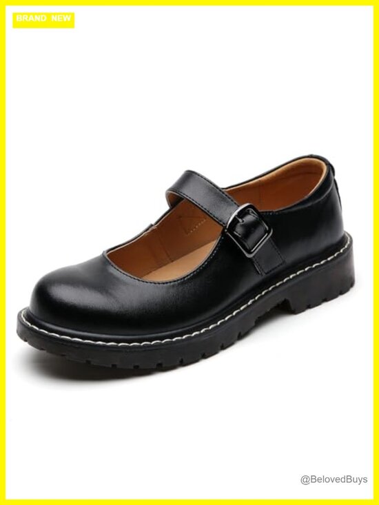 Shoes - Mary Jane Shoes Women Oxford Leather Round Toe Flats Non-Slip Ankle Buckle